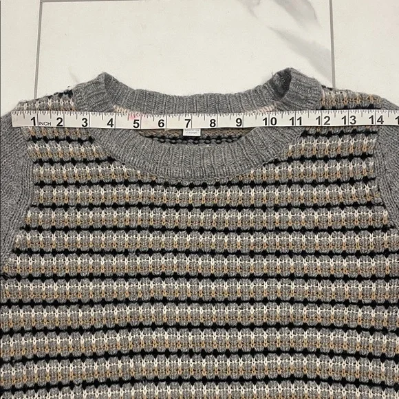 Boden Gray/BlackWhite/Tan Striped Sweater Wool Crew Neck Rib Cuffs & Hem Sz 2 - Picture 12 of 13